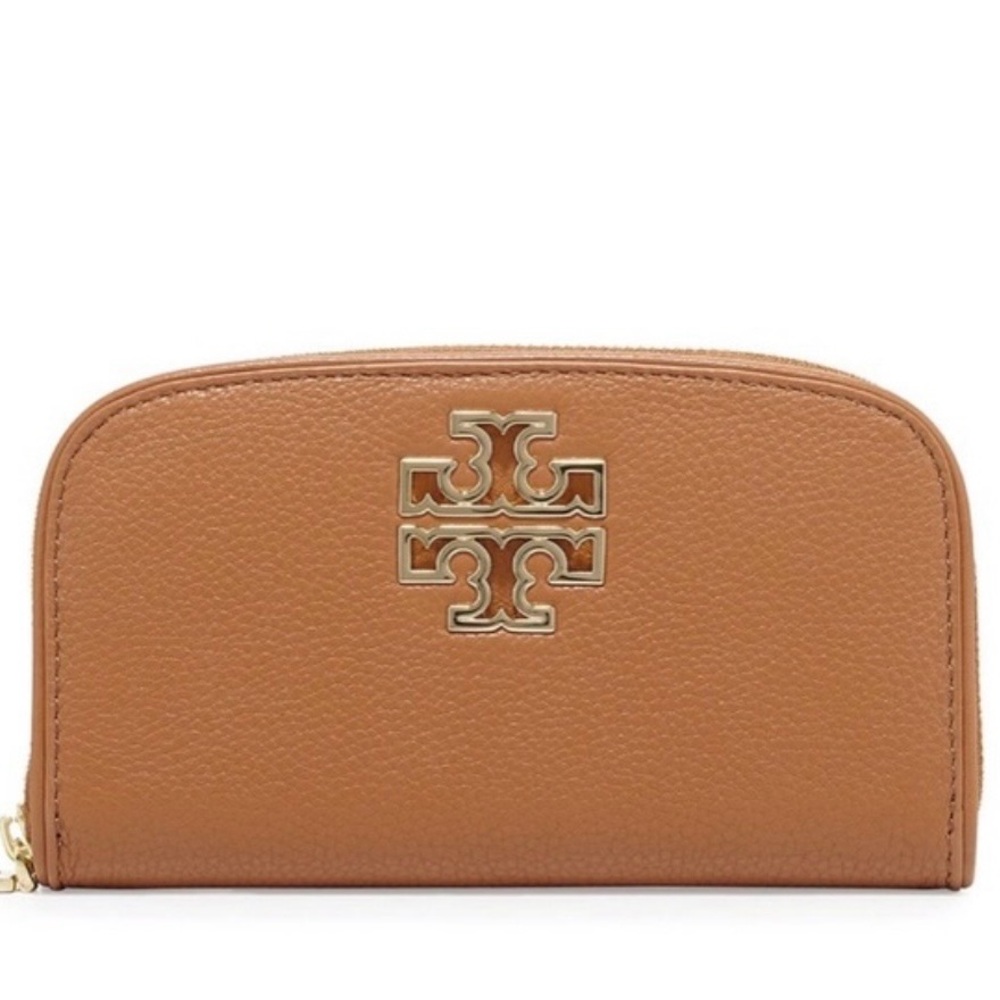 Tory Burch Brown Leather Britten Zip Around Wallet